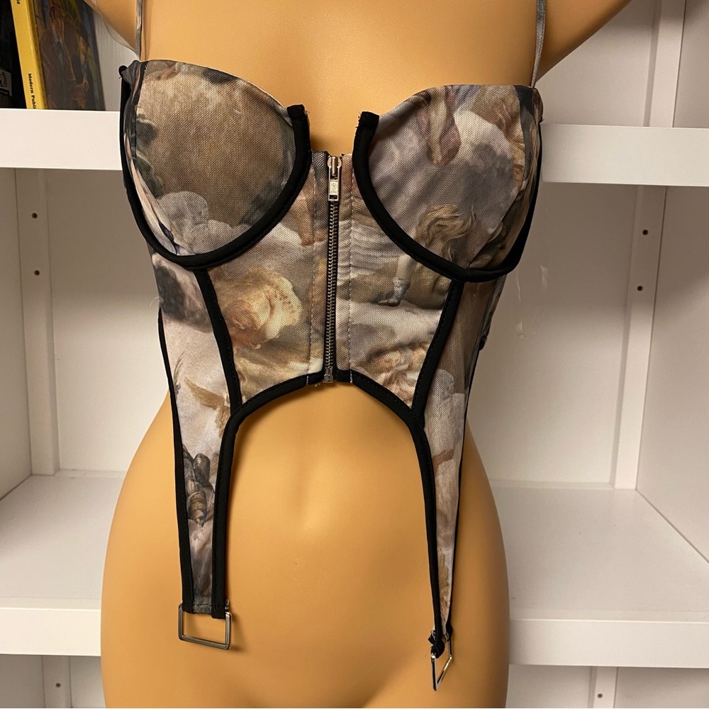 Posh by V Renaissance Art Print Mesh Corset Bustier Gothic Top Women’s Medium